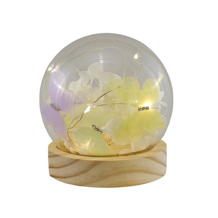 SFERA VETRO BASE LEGNO CFARFALLE PC. 10CM.